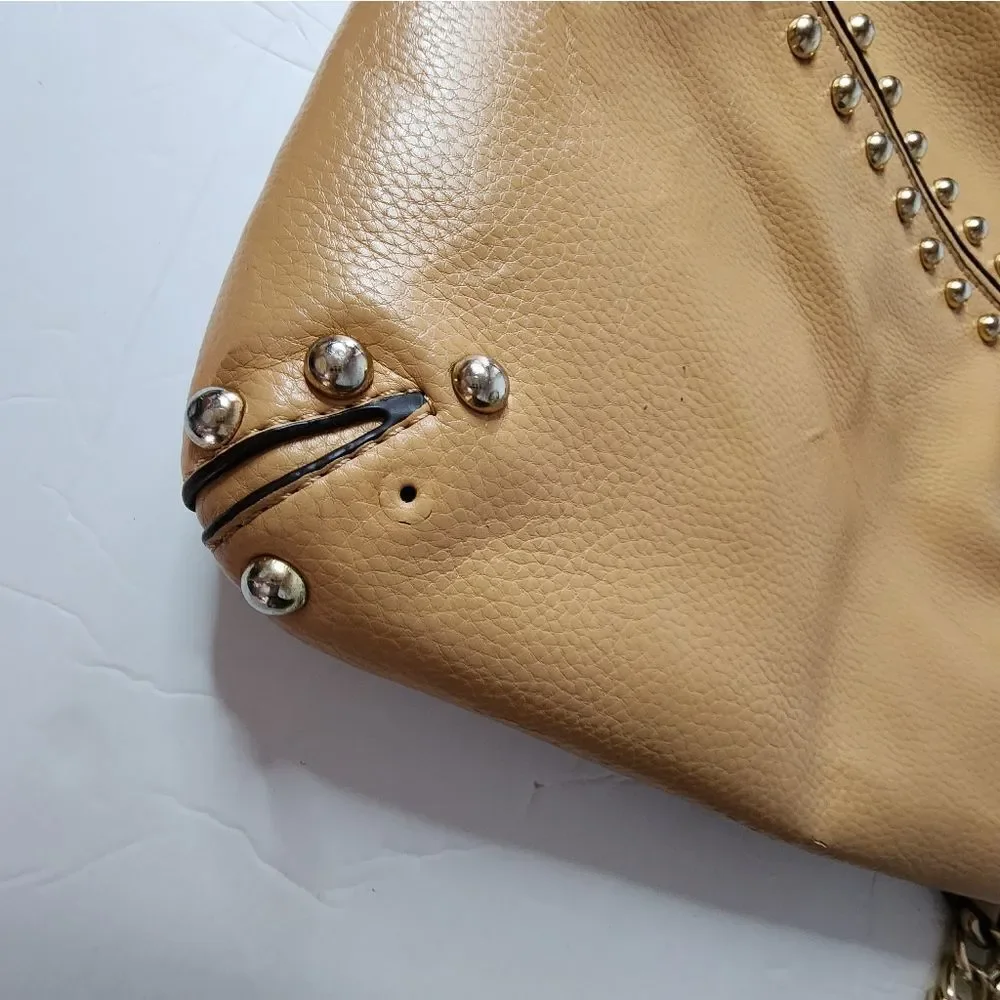 Large Michael Kors Uptown Astor Gold Accent Shoulder Tote Cross Body Purse Brow